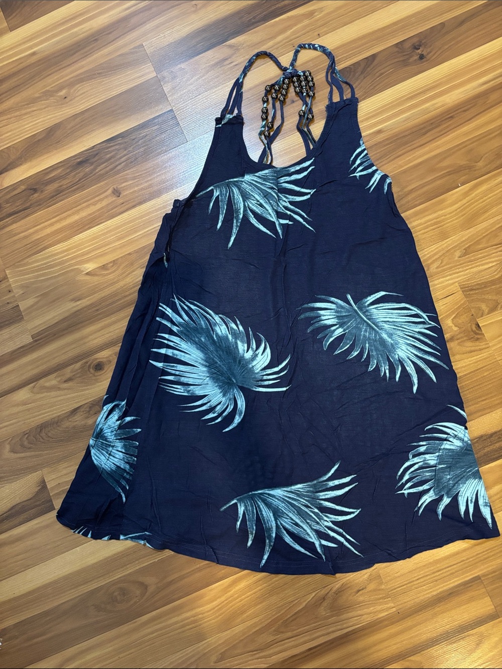 Lagaci Navy Blue Palm-Print Strappy Swim Coverup